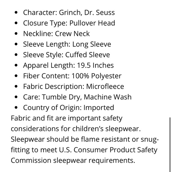 NWT Toddler Girls Grinch Long Sleeve Round Neck Nightgown  red 4T Christmas - Picture 3 of 5